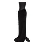 Alex Perry Strapless Asymmetric Gown in Leather & Jersey, Black