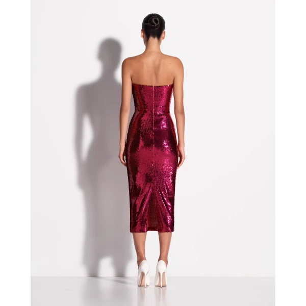 Alex Perry Strapless Dress in Sequin Mesh, Raspberry, view 3