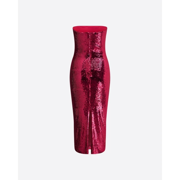 Alex Perry Strapless Dress in Sequin Mesh, Raspberry, view 4