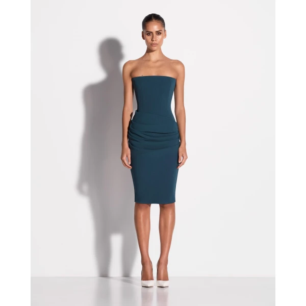 Alex Perry Strapless Dress in Stretch Crepe, Teal, view 2