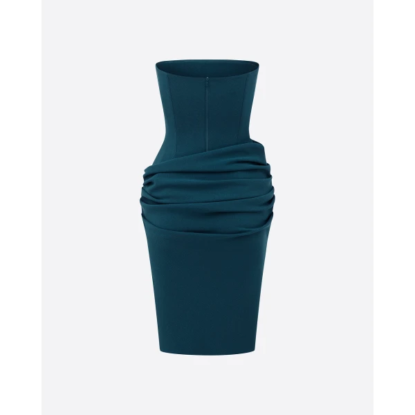 Alex Perry Strapless Dress in Stretch Crepe, Teal, view 4