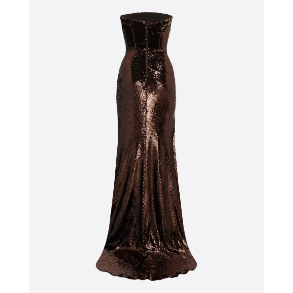 Alex Perry Strapless Gown in Sequin Mesh, Chocolate, view 4
