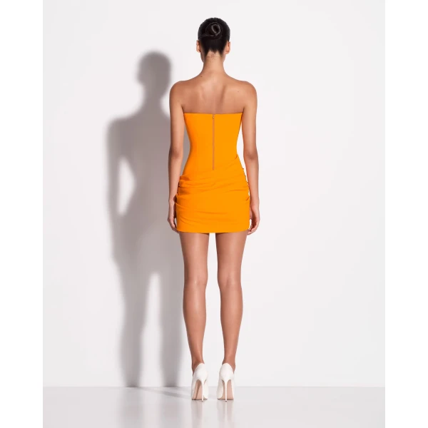 Alex Perry Strapless Mini Dress in Stretch Crepe, Orange, view 3