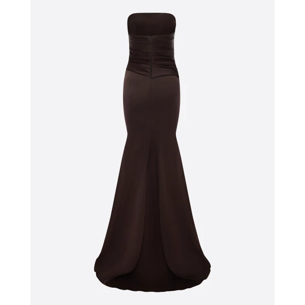 Alex Perry Strapless Tucked Gown in Satin Crepe, Cacao, view 4