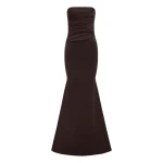 Alex Perry Strapless Tucked Gown in Satin Crepe, Cacao