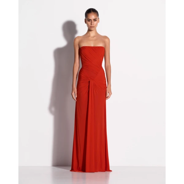 Alex Perry Strapless Twist Gown in Jersey, Scarlet, view 2