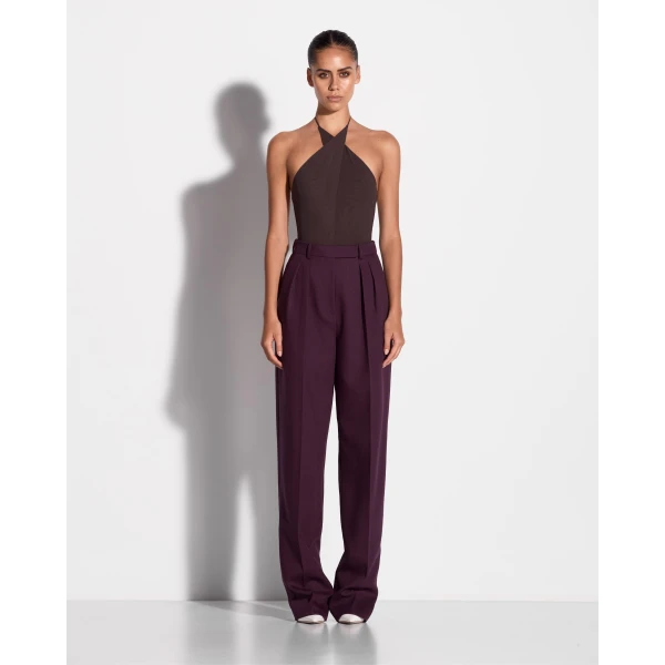 Alex Perry Tapered Trouser in Wool Suiting, Aubergine, view 2
