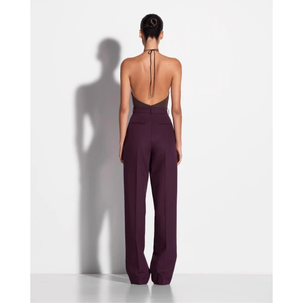 Alex Perry Tapered Trouser in Wool Suiting, Aubergine, view 3
