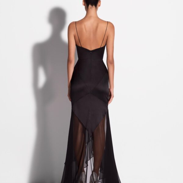 Alex Perry Tiered Bikini Gown in Silk Satin, Black, view 3
