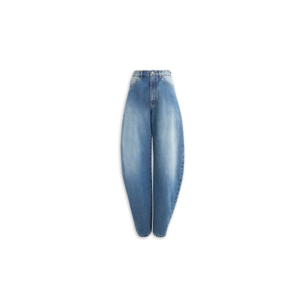 Alaïa Barrel Leg Jeans In Faded Denim - ALAÏA Pants - Laser Cut Luxury - Shop at Luxury Shoes 
