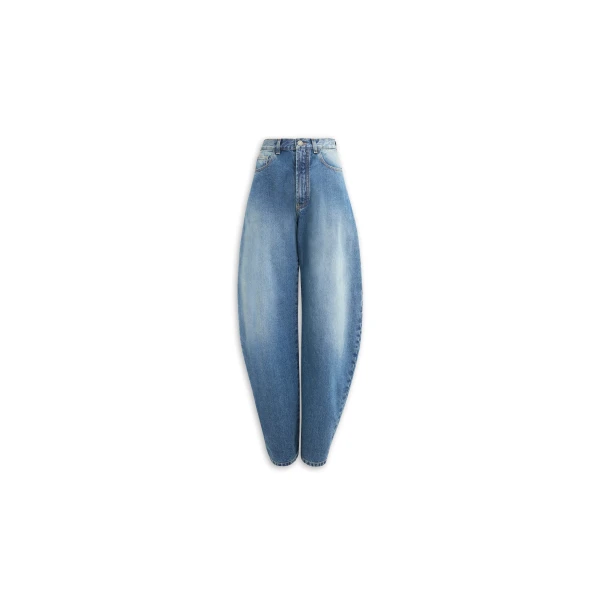 Alaïa Barrel Leg Jeans In Faded Denim - ALAÏA Pants - Laser Cut Luxury - Shop at Luxury Shoes 