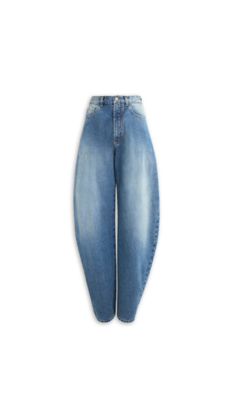 Alaïa Barrel Leg Jeans In Faded Denim - ALAÏA Pants - Laser Cut Luxury - Shop at Luxury Shoes 