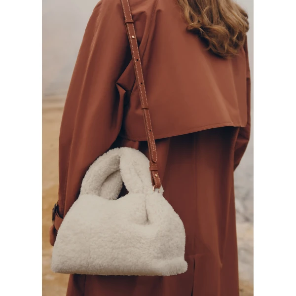 Polene Numéro Neuf Mini in Ecru Shearling Bag, view 3