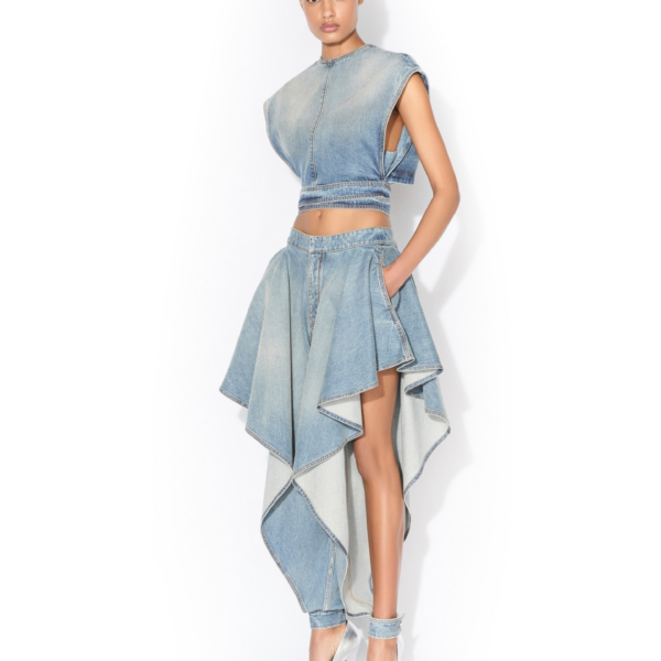 Alaia Belted Denim Top, view 2