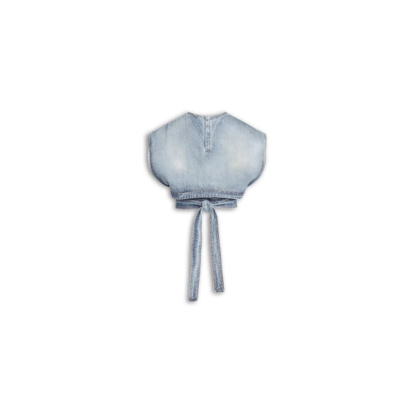 Alaïa Belted Denim Top - ALAÏA Pants - Laser Cut Luxury - Shop at Luxury Shoes 