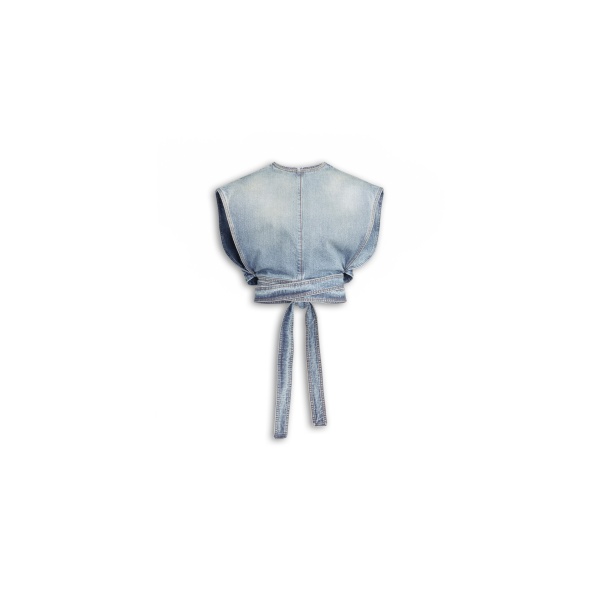 Alaïa Belted Denim Top - ALAÏA Pants - Laser Cut Luxury - Shop at Luxury Shoes 