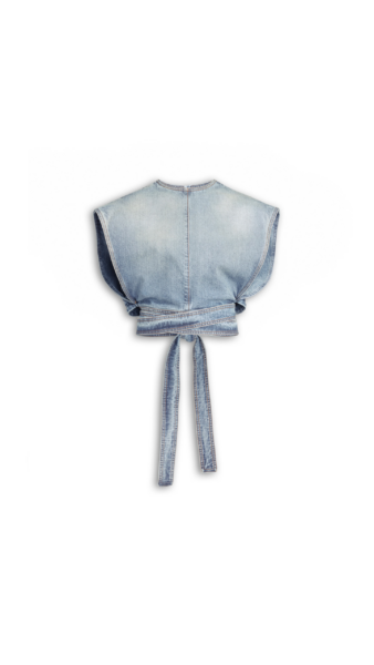 Alaïa Belted Denim Top - ALAÏA Pants - Laser Cut Luxury - Shop at Luxury Shoes 