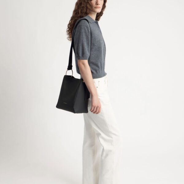 Strathberry Lana Midi Bucket Bag in Black, view 8