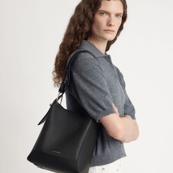 Strathberry Lana Midi Bucket Bag in Black, view 9