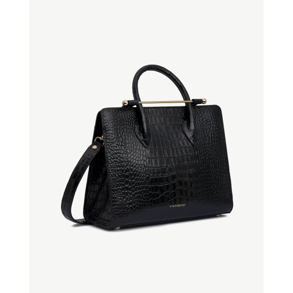 Strathberry Midi Tote in Croc-embossed Leather Black, view 3