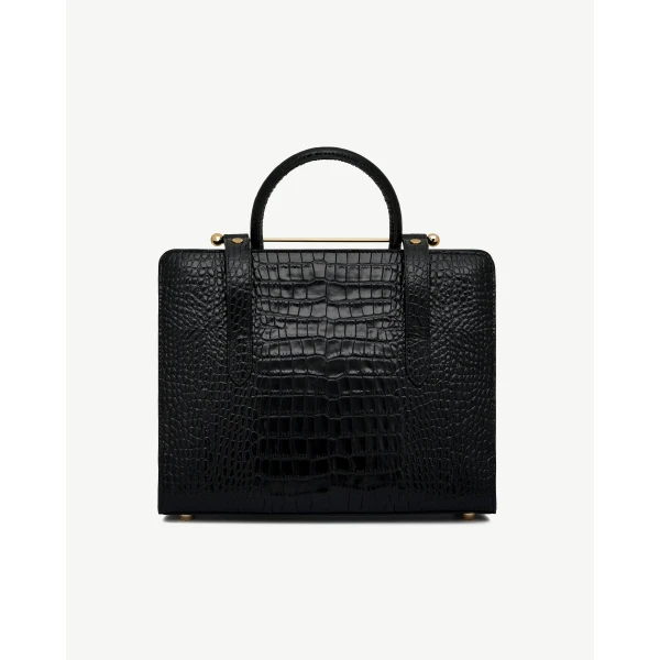 Strathberry Midi Tote in Croc-embossed Leather Black, view 4
