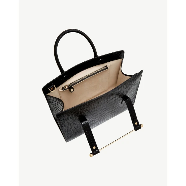 Strathberry Midi Tote in Croc-embossed Leather Black, view 5