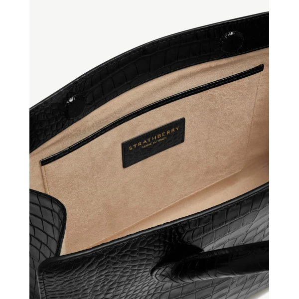 Strathberry Midi Tote in Croc-embossed Leather Black, view 8