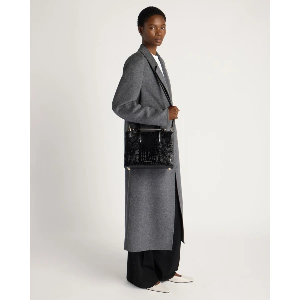 Strathberry Midi Tote in Croc-embossed Leather Black, view 9