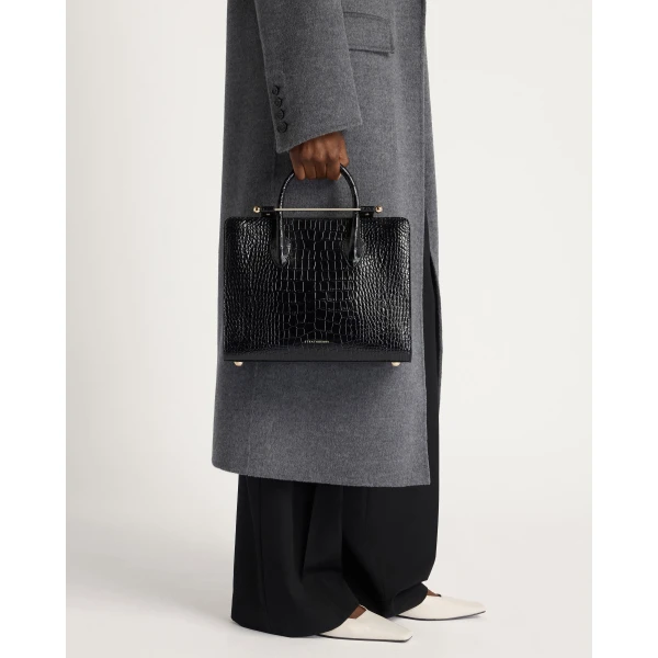 Strathberry Midi Tote in Croc-embossed Leather Black, view 10