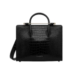 Strathberry Midi Tote in Croc-embossed Leather Black