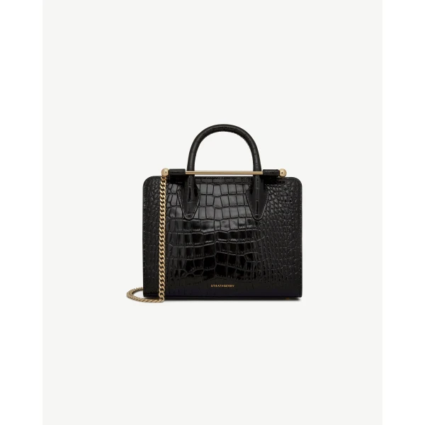 Strathberry Mini Tote in Croc-embossed Leather Black, view 2