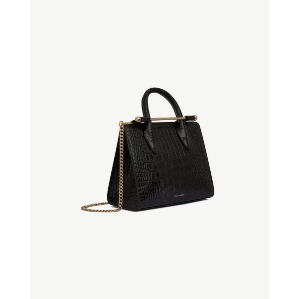 Strathberry Mini Tote in Croc-embossed Leather Black, view 3