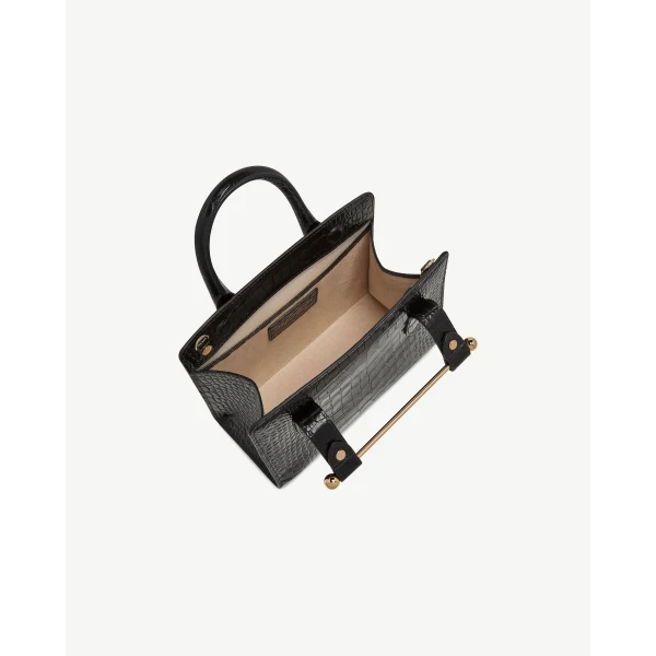 Strathberry Mini Tote in Croc-embossed Leather Black, view 5