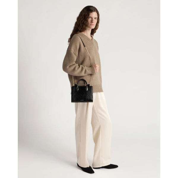Strathberry Mini Tote in Croc-embossed Leather Black, view 7