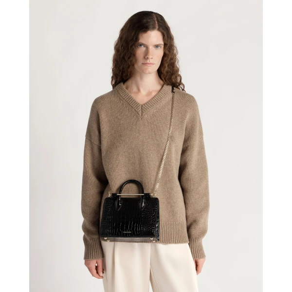 Strathberry Mini Tote in Croc-embossed Leather Black, view 8