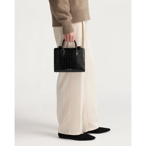 Strathberry Mini Tote in Croc-embossed Leather Black, view 9