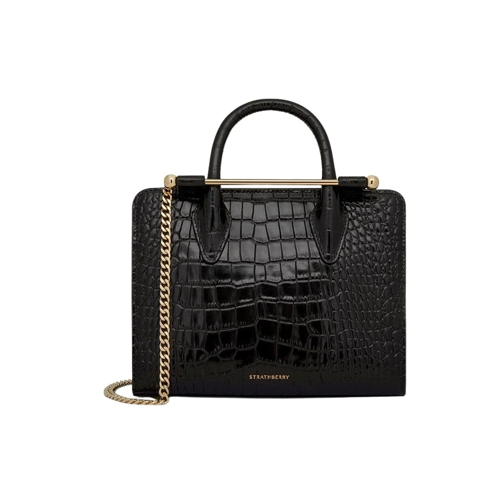 Black-Mini-Tote-in-Croc-embossed-Leather-Black55440_nobg Strathberry Mini Tote in Croc-embossed Leather Black