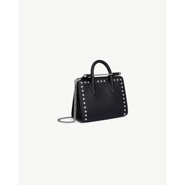 Strathberry Nano Tote in Black Studded, view 3