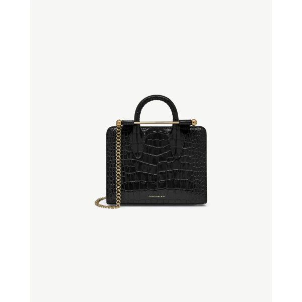 Strathberry Nano Tote in Croc-embossed Leather Black, view 2