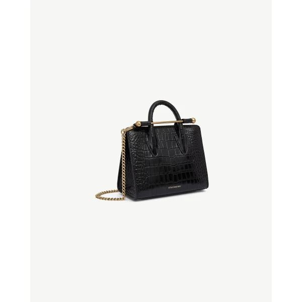 Strathberry Nano Tote in Croc-embossed Leather Black, view 3