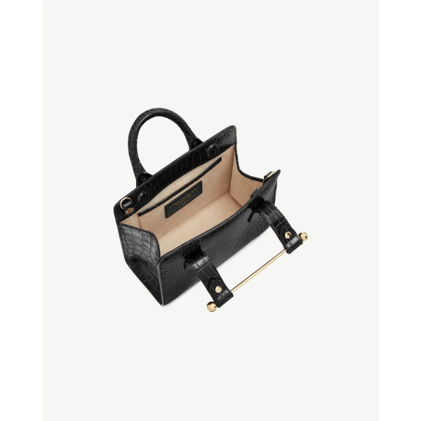 Strathberry Nano Tote in Croc-embossed Leather Black, view 5