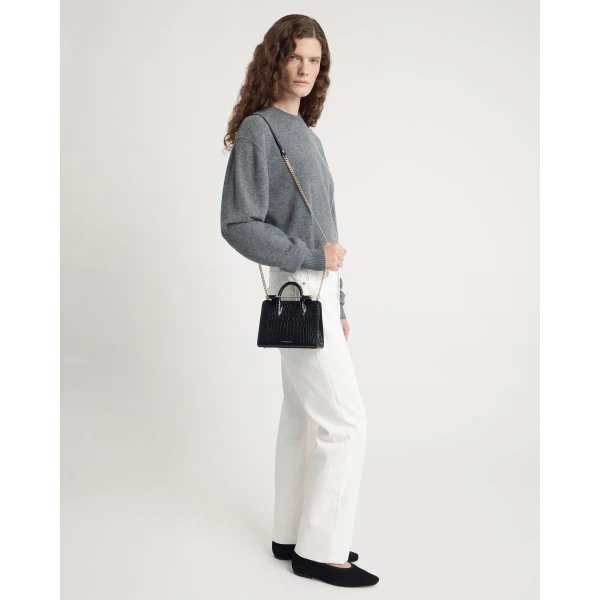 Strathberry Nano Tote in Croc-embossed Leather Black, view 7