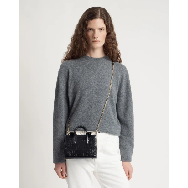 Strathberry Nano Tote in Croc-embossed Leather Black, view 8
