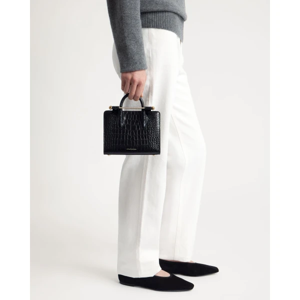 Strathberry Nano Tote in Croc-embossed Leather Black, view 9