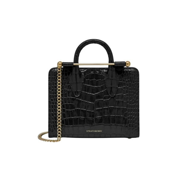 Nano Tote in Croc-embossed Leather Black
