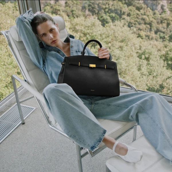 Demellier The Hudson in Black Tote Bag, view 2
