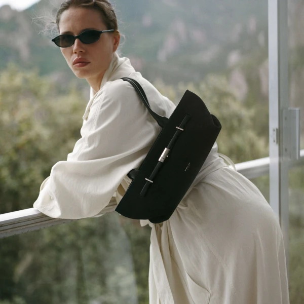 Demellier The New York Shoulder in Black Crossbody Bag, view 2
