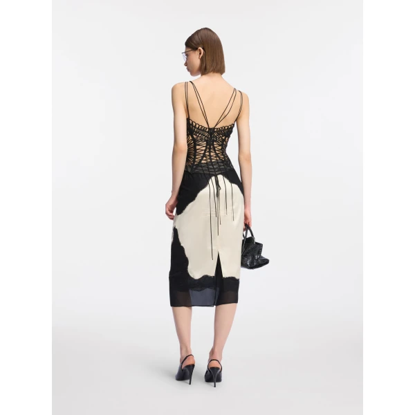 The Attico Black and ivory midi skirt, view 3