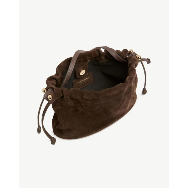 Strathberry Charlotte Drawstring in Chocolate Suede, view 3