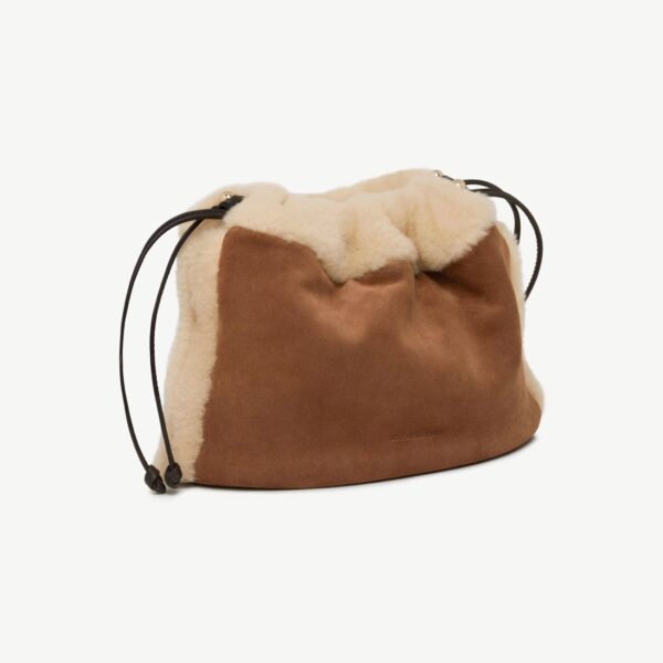 Strathberry Charlotte Midi Drawstring in Tan Suede/shearling, view 3